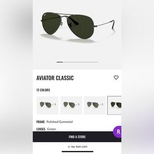 NWT Ray-Ban Classic Aviators Polished Gunmetal with Green Lenses Polarized